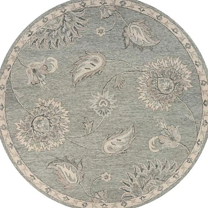 Discount Kirklands Home Round Gray and Botanical Area Rug, 4x4 Blue