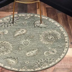 Discount Kirklands Home Round Gray and Botanical Area Rug, 4x4 Blue