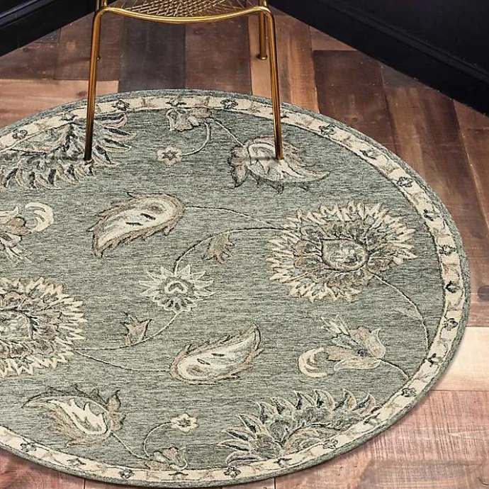 Discount Kirklands Home Round Gray and Botanical Area Rug, 4x4 Blue