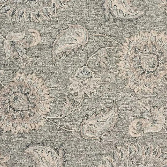 Discount Kirklands Home Round Gray and Botanical Area Rug, 4x4 Blue
