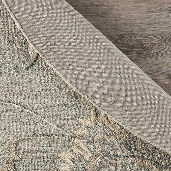 Discount Kirklands Home Round Gray and Botanical Area Rug, 4x4 Blue