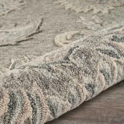 Discount Kirklands Home Round Gray and Botanical Area Rug, 4x4 Blue