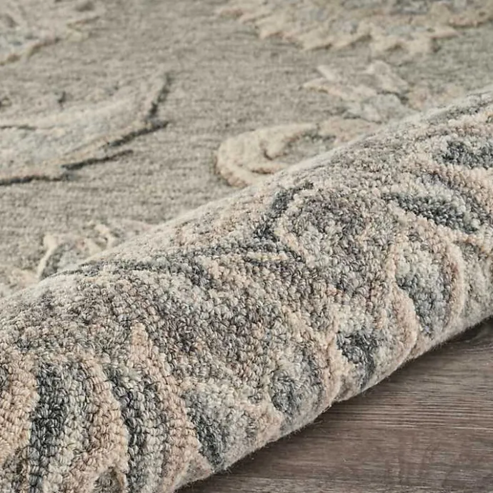 Discount Kirklands Home Round Gray and Botanical Area Rug, 4x4 Blue
