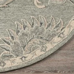 Discount Kirklands Home Round Gray and Botanical Area Rug, 4x4 Blue
