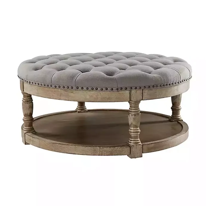 Kirklands Home Round Cepheus Tufted Ottoman Gray