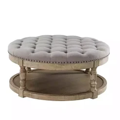 Kirklands Home Round Cepheus Tufted Ottoman Gray