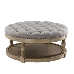 Kirklands Home Round Cepheus Tufted Ottoman Gray