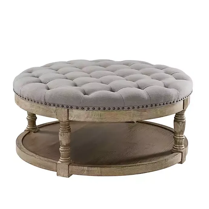 Kirklands Home Round Cepheus Tufted Ottoman Gray