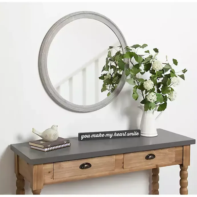 Online Kirklands Home Round Gray Mansell Wood Wall Mirror