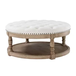 Discount Kirklands Home Round Cepheus Tufted Ottoman Ivory