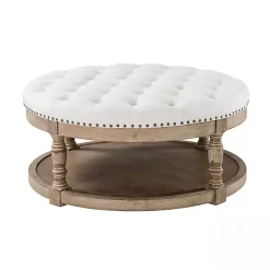 Discount Kirklands Home Round Cepheus Tufted Ottoman Ivory