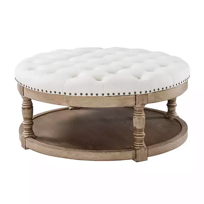 Discount Kirklands Home Round Cepheus Tufted Ottoman Ivory