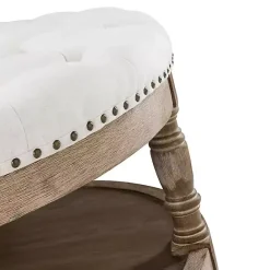 Discount Kirklands Home Round Cepheus Tufted Ottoman Ivory