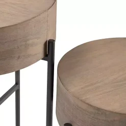 Best Kirklands Home Round Light Wood and Metal Accent Tables, Set of 2 Tan