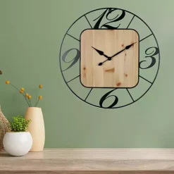 Kirklands Home Round Metal & Square Wood Wall Clock