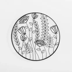 Kirklands Home Round Metal Floral Cutout Wall Plaque Black