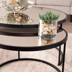 Discount Kirklands Home Round Mirrored Nesting Tables, Set of 2 Black