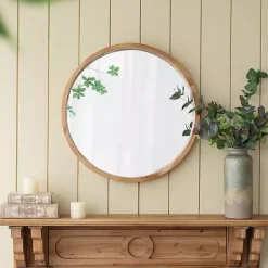 Best Kirklands Home Round Natural Light Wood Wall Mirror