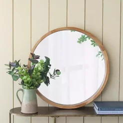Best Kirklands Home Round Natural Light Wood Wall Mirror