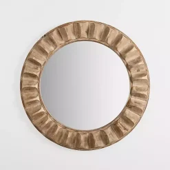 Kirklands Home Round Natural Textured Wood Wall Mirror