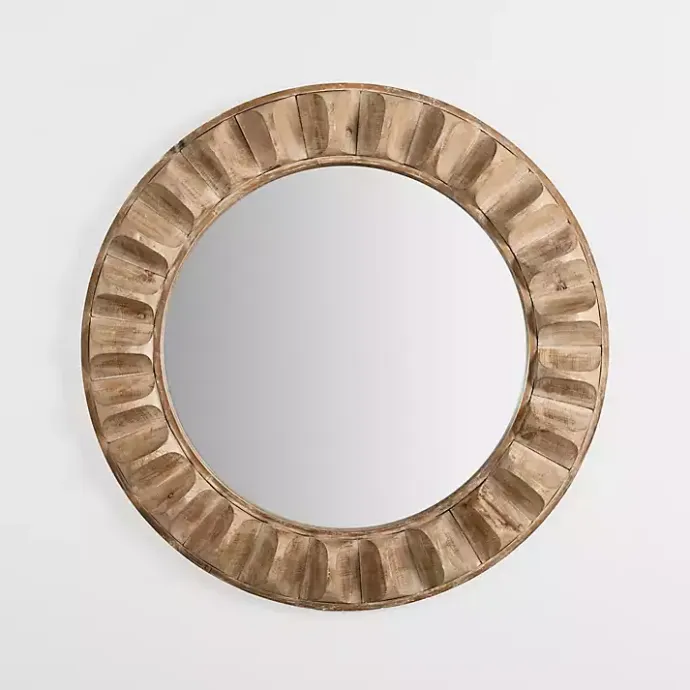Kirklands Home Round Natural Textured Wood Wall Mirror