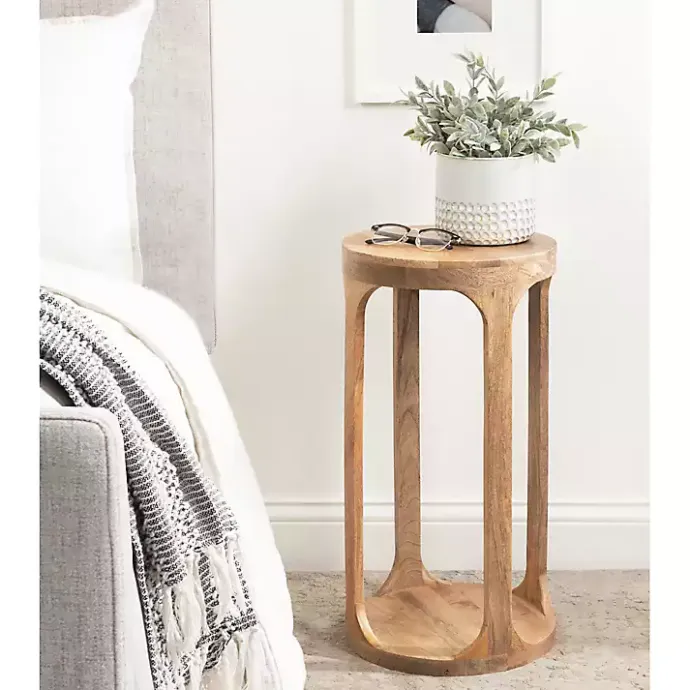 Hot Kirklands Home Round Natural Wood Dani Accent Table Tan