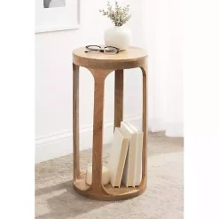 Hot Kirklands Home Round Natural Wood Dani Accent Table Tan
