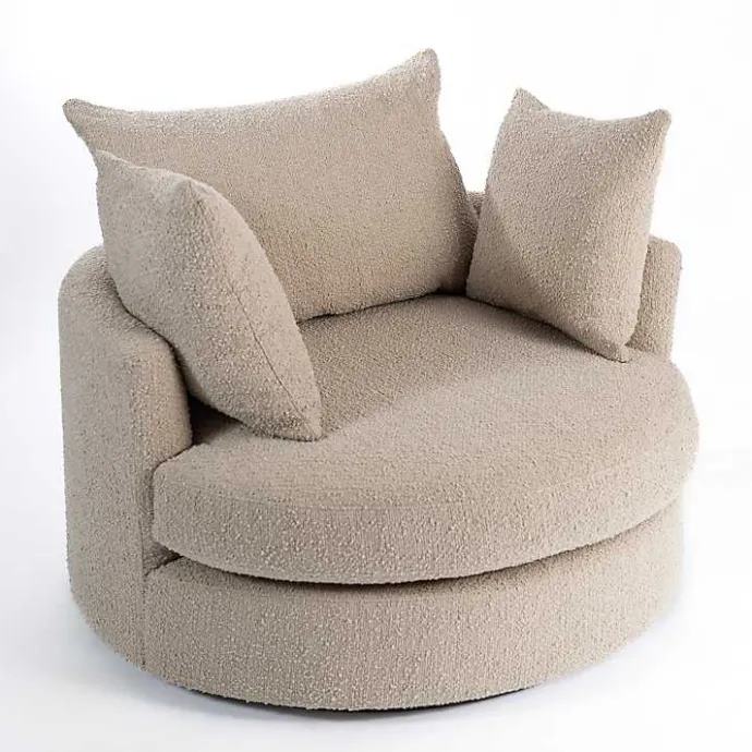 Online Kirklands Home Round Sand Boucle Swivel Accent Chair Tan