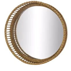 New Kirklands Home Round Seagrass and Bamboo Wall Mirror