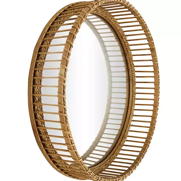 New Kirklands Home Round Seagrass and Bamboo Wall Mirror