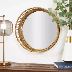 New Kirklands Home Round Seagrass and Bamboo Wall Mirror