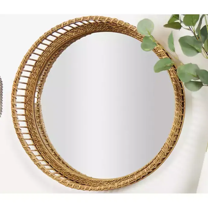New Kirklands Home Round Seagrass and Bamboo Wall Mirror