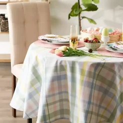 Kirklands Home Round Sweet Spring Plaid Tablecloth, 70 in. Multi