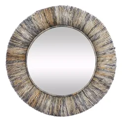 Clearance Kirklands Home Round Teak Wood Coiled Tampar Frame Mirror