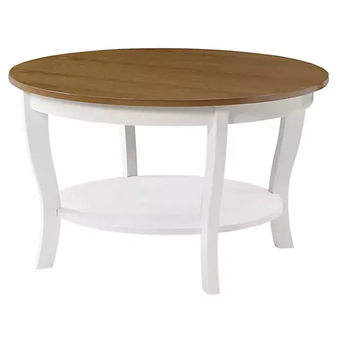 Discount Kirklands Home Round and Natural Curved Legs Coffee Table White
