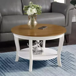 Discount Kirklands Home Round and Natural Curved Legs Coffee Table White