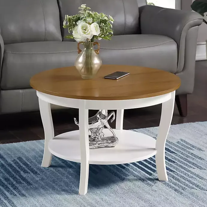 Discount Kirklands Home Round and Natural Curved Legs Coffee Table White