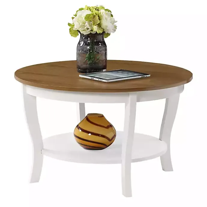 Discount Kirklands Home Round and Natural Curved Legs Coffee Table White