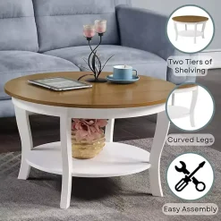 Discount Kirklands Home Round and Natural Curved Legs Coffee Table White