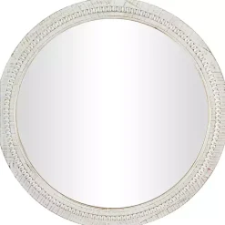 Kirklands Home Round Whitewash Beaded Wall Mirror
