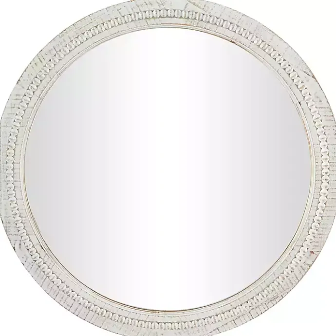 Kirklands Home Round Whitewash Beaded Wall Mirror