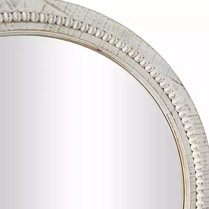 Kirklands Home Round Whitewash Beaded Wall Mirror