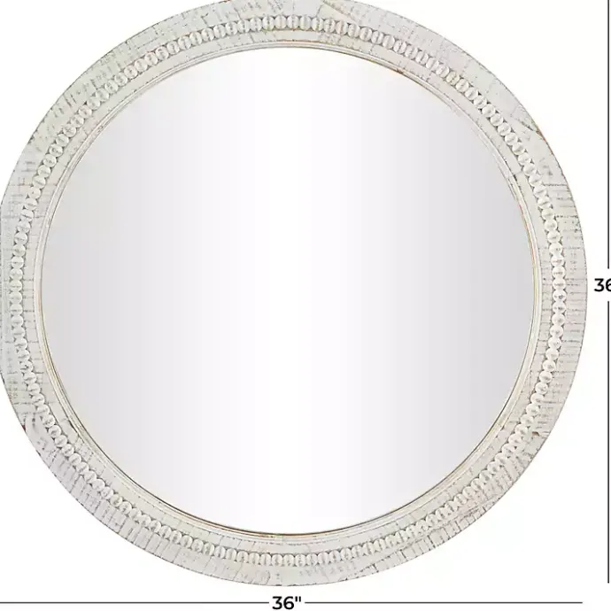 Kirklands Home Round Whitewash Beaded Wall Mirror