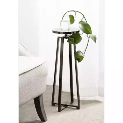 Discount Kirklands Home Round Zia Pewter Metal Accent Table Gray