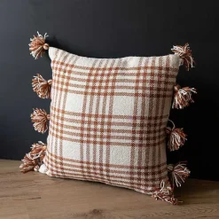 Clearance Kirklands Home Rust Plaid Tassel Indoor/Outdoor Pillow