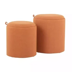 Discount Kirklands Home Rust Upholstered Ottomans with Tray Tops, Set of 2 Orange