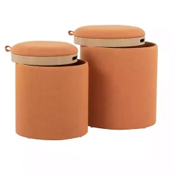 Discount Kirklands Home Rust Upholstered Ottomans with Tray Tops, Set of 2 Orange