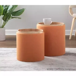 Discount Kirklands Home Rust Upholstered Ottomans with Tray Tops, Set of 2 Orange