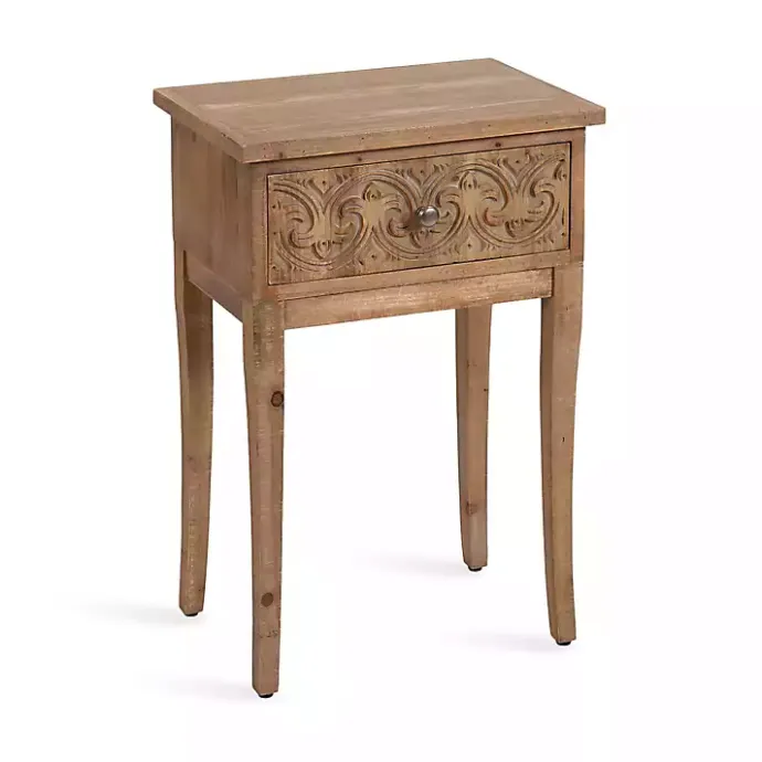 Outlet Kirklands Home Rustic Ornate Carved Wood Accent Table Brown