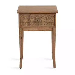 Outlet Kirklands Home Rustic Ornate Carved Wood Accent Table Brown